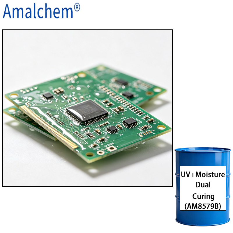 AM8579B UV/Moisture Dual-Cure System – Excellent Adhesion, Thermal Shock Endurance, High Flexibility & Lasting Clarity for PCB Protection