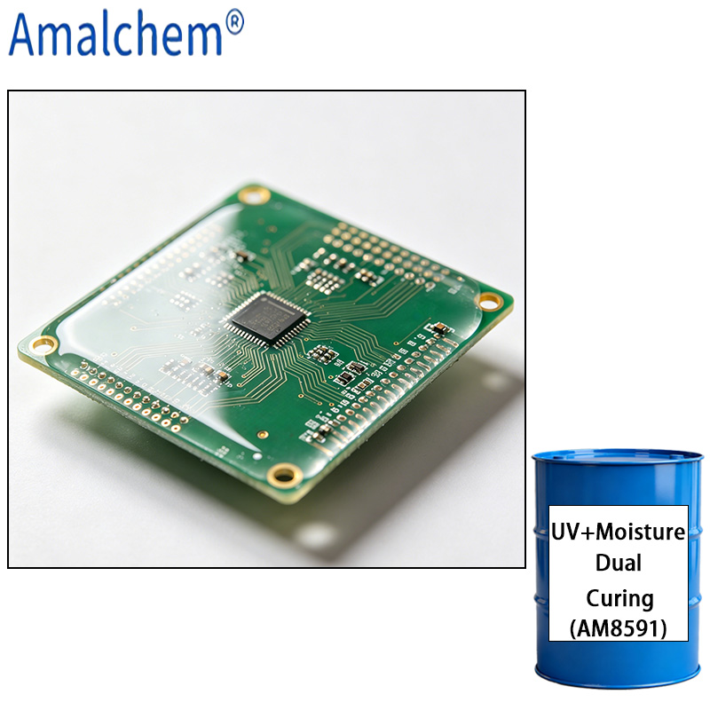 AM8591 UV+Moisture Dual-Cure Resin – Strong Adhesion, Thermal Shock Resistant, Flexible & Non-Yellowing for PCB Conformal Coating